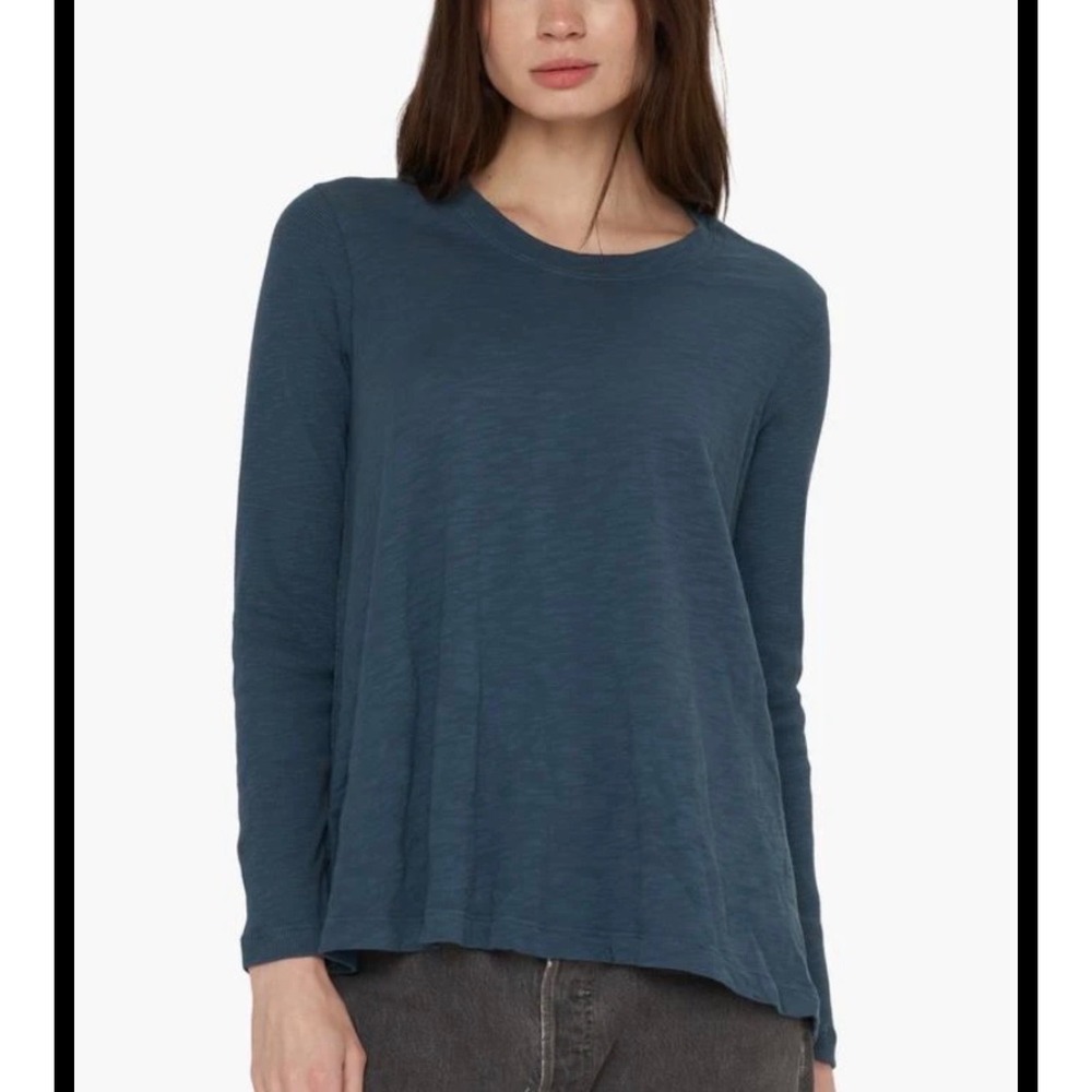 Wilt NWT Women Slub Jersey Long Sleeve Flared Tee - Teal Blue -Size S